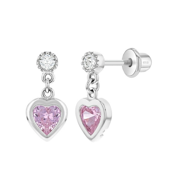 Sterling Silver Crystal Accented Pink Heart Dangle Earrings and a pair of 4mm CZ Stud Earrings Sterling Silver Crystal Accented Pink Heart Dangle Earrings and a pair of 4mm CZ Stud Earrings
